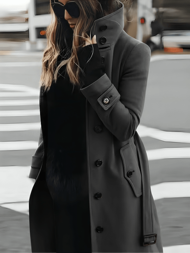 Sandra Belted High-Collar Trench Coat for Women in Woven Fabric