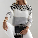 Viola Colour-Block Leopard Print Women's Knitted Jumper