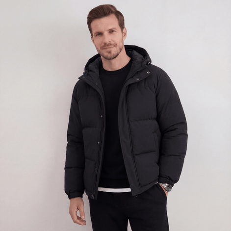 Men's Matte Polyester Puffer Jacket with Adjustable Hood