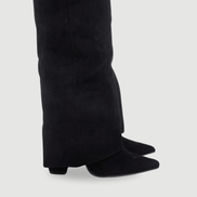 Women's Suede Fold-Over Boots with Pointed Toe and Gold Buckle Detail