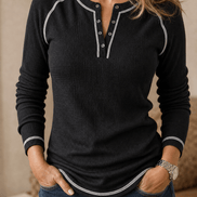 Women's Waffle Knit Henley Top with Button Placket