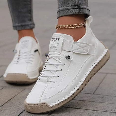 Women's Leather Lace-Up Trainers with Orthopedic Cushioning