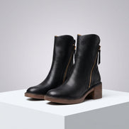 Bellora Leather Ankle Boots with Side Zipper and Stacked Block Heel