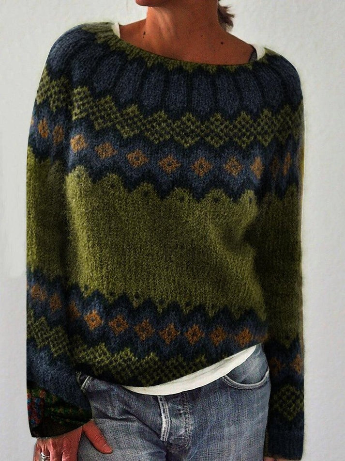 Victoria Fair Isle Geometric Pullover Women's Knitted Jumper with Crew Neck