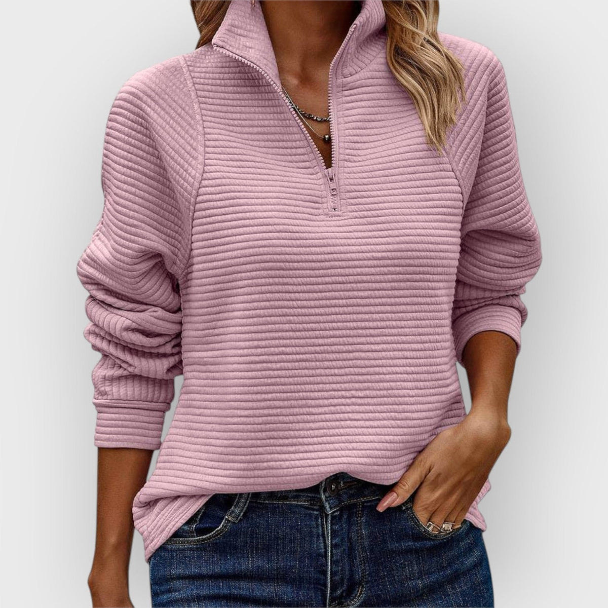 Chrystah Ribbed Quarter-Zip Sweatshirt for Women's Wardrobe