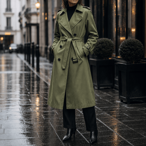 Mayfield Double-Breasted Long Belted Trench Coat for Women in Acetate