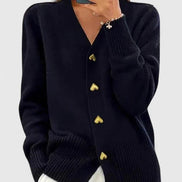 Lillyanne Heart Button V-Neck Women's Knitted Cardigan with Soft Drape