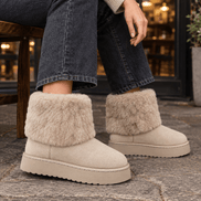 Massimo-Vico Fur-Cuff Suede Platform Ankle Boots for Women