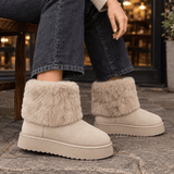 Massimo-Vico Fur-Cuff Suede Platform Ankle Boots for Women