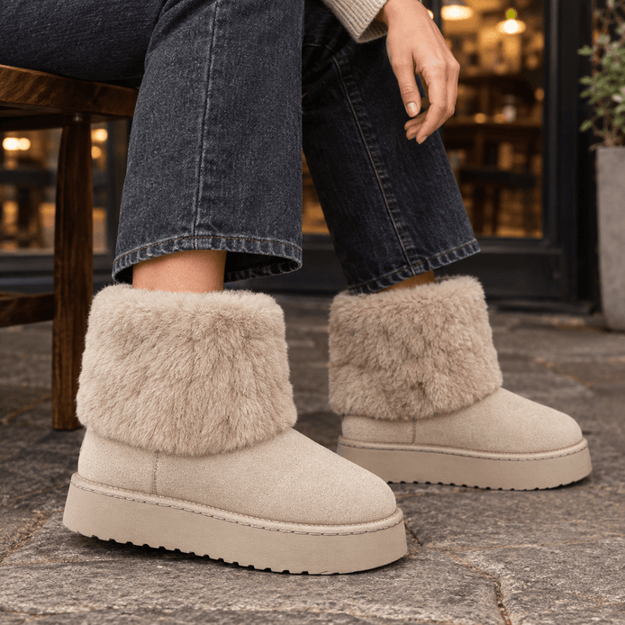 Massimo-Vico Fur-Cuff Suede Platform Ankle Boots for Women