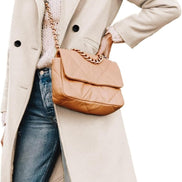 Women's Notch Lapel Double-Breasted Long Wool Winter Coat with Side Pockets