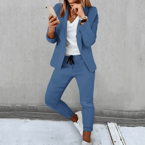 Women's Cotton Blend Blazer and Jogger Two-Piece Co-Ord Set