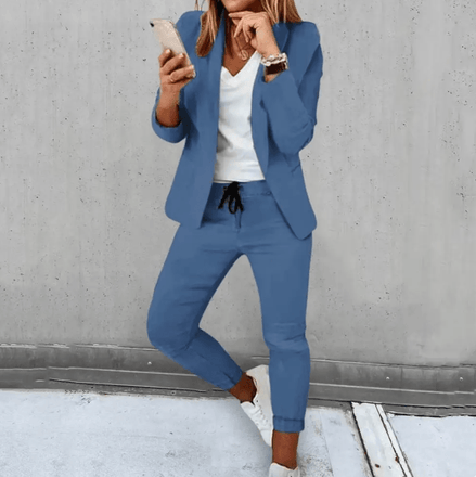 Women's Cotton Blend Blazer and Jogger Two-Piece Co-Ord Set