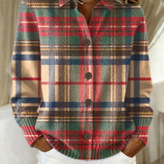 Esmeralda Plaid Cotton Flannel Button-Up Long Sleeve Blouse for Women