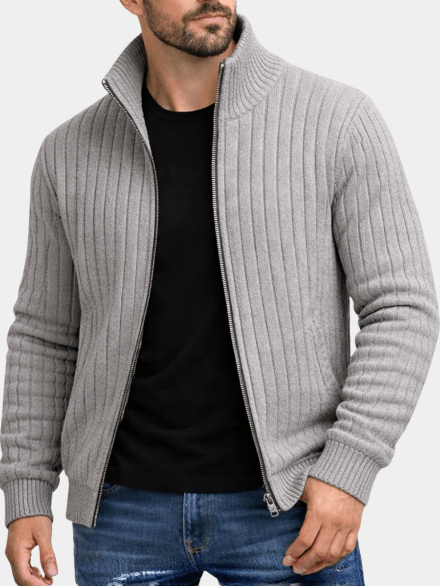 Callum Ribbed Knit Full-Zip Cardigan for Men