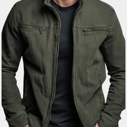 Men's Cotton Zip-Up Jacket with Stand Collar