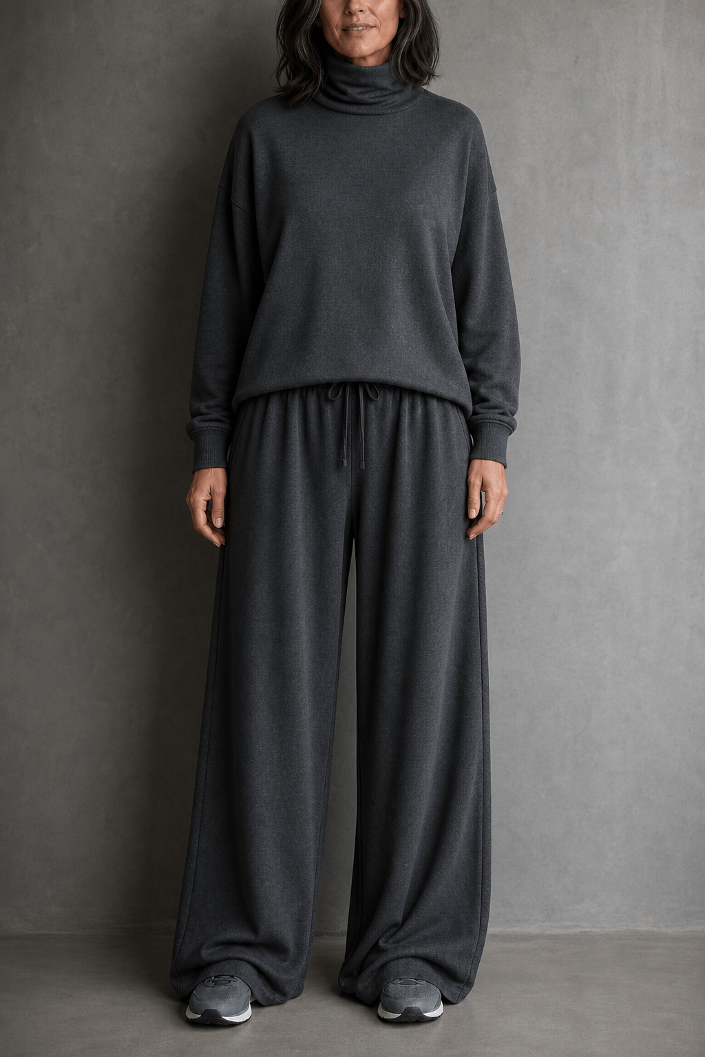 Women's Turtleneck Knitted Jumper and Wide-Leg Trousers Lounge Set
