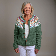 Ella Floral Yoke Button-Up Women's Knitted Cardigan with Nordic Pattern