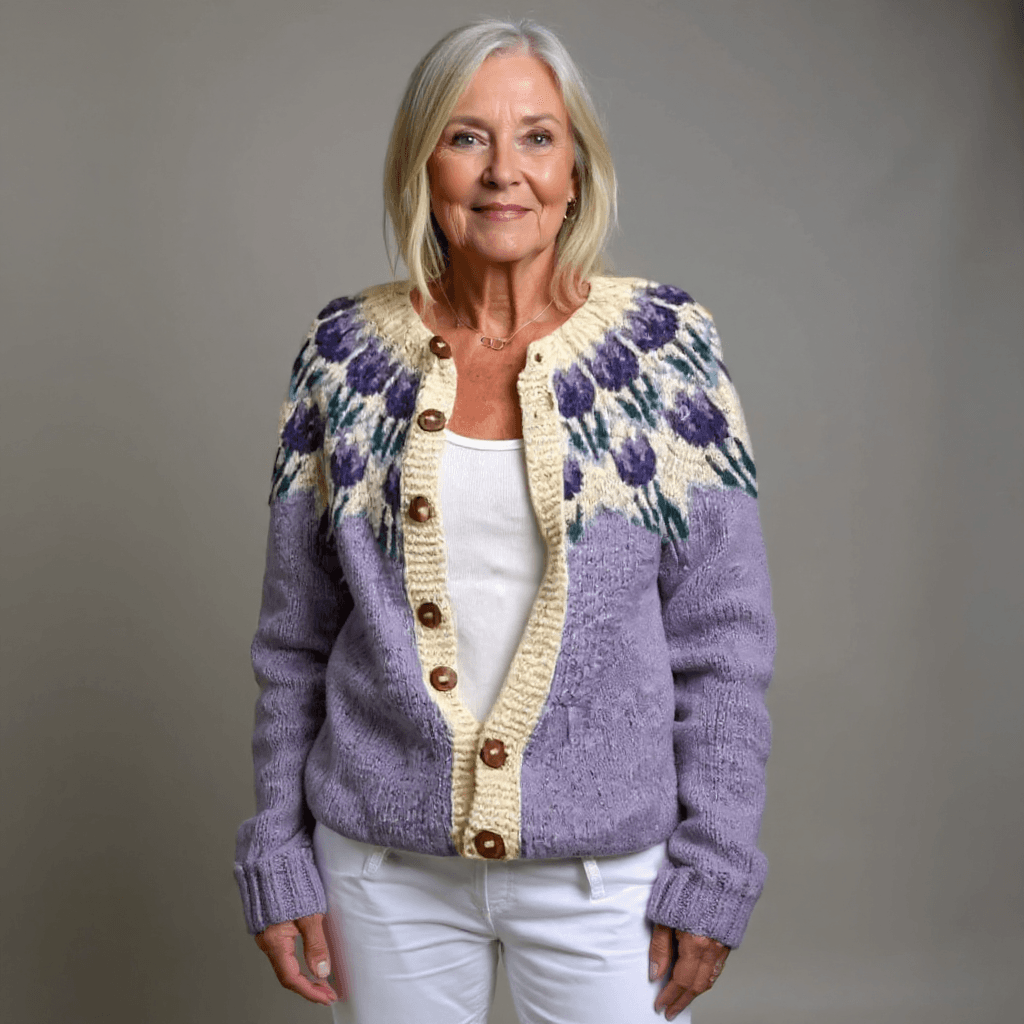 Josephine Women's Fair Isle Yoke Knitted Cardigan with Wooden Buttons
