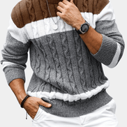 Men's Colour Block Cable-Knit Jumper with Crew Neck