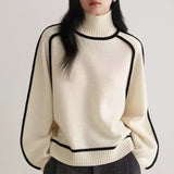 Solène High-Neck Knitted Jumper with Contrast Piping Detail