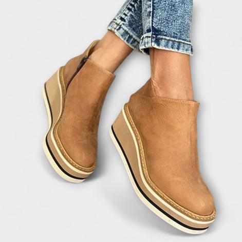 Courtney Faux Leather Wedge Ankle Bootie with Side Zip for Women