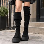 Venturi Faux Suede Platform Over-the-Knee Boots with Foldover Cuff and Buckle Detail