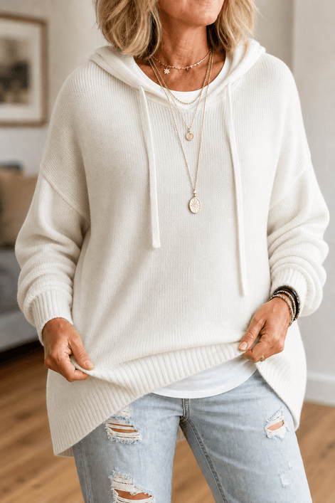 Women's Oversized Hooded Knitted Jumper with Drawstring