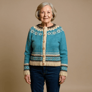 Allegra Fair Isle Button-Up Women's Knitted Cardigan with Nordic Shoulder Pattern