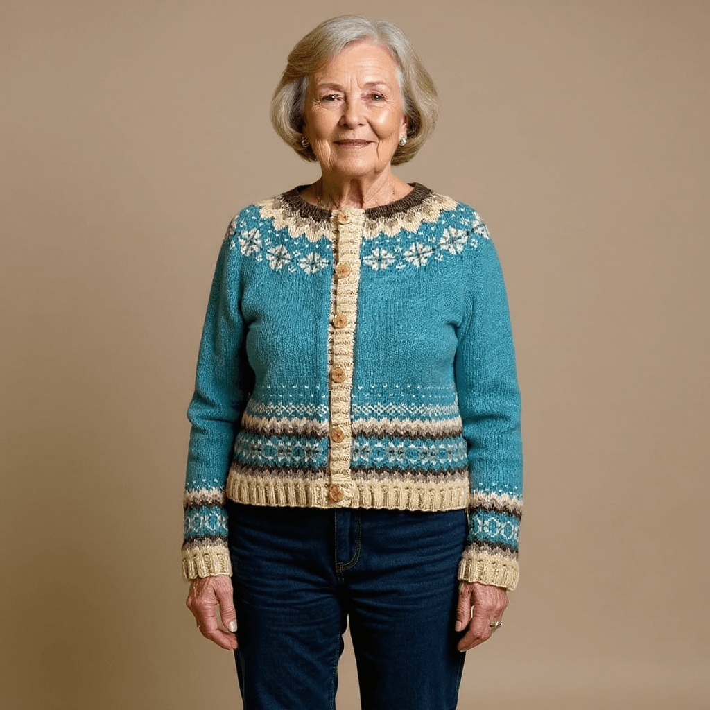 Allegra Fair Isle Button-Up Women's Knitted Cardigan with Nordic Shoulder Pattern