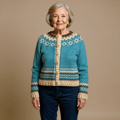 Allegra Fair Isle Button-Up Women's Knitted Cardigan with Nordic Shoulder Pattern