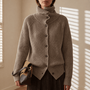Women's Ribbed Turtleneck Knitted Cardigan with Button Front