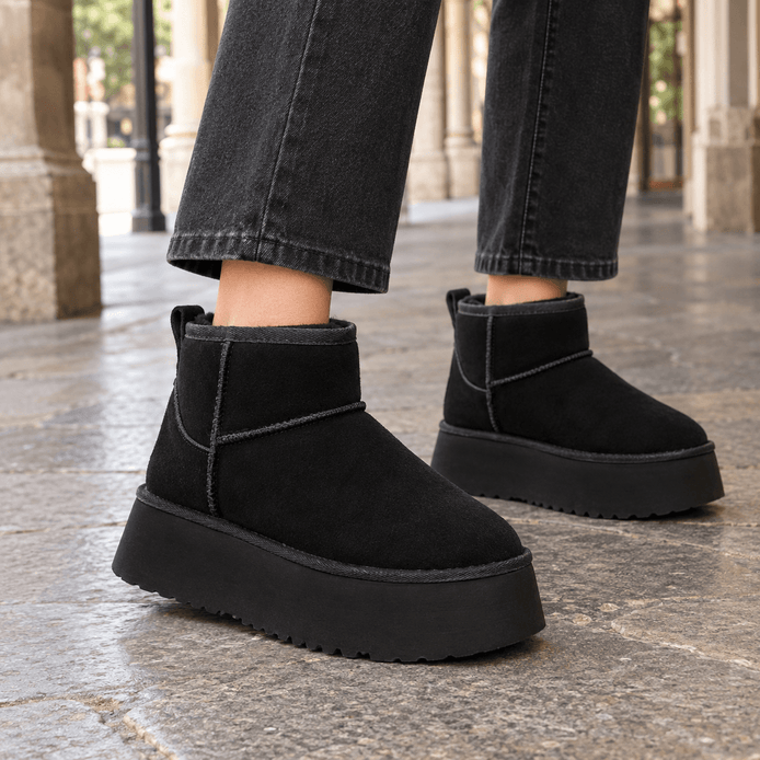 Savona-Parma Suede Platform Ankle Boots for Women with Rounded Toe