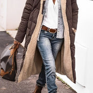 Women's Long Polyester Coat with Teddy Fleece Lining and Hood