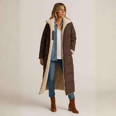 Sasha Faux Shearling-Lined Longline Winter Coat for Women