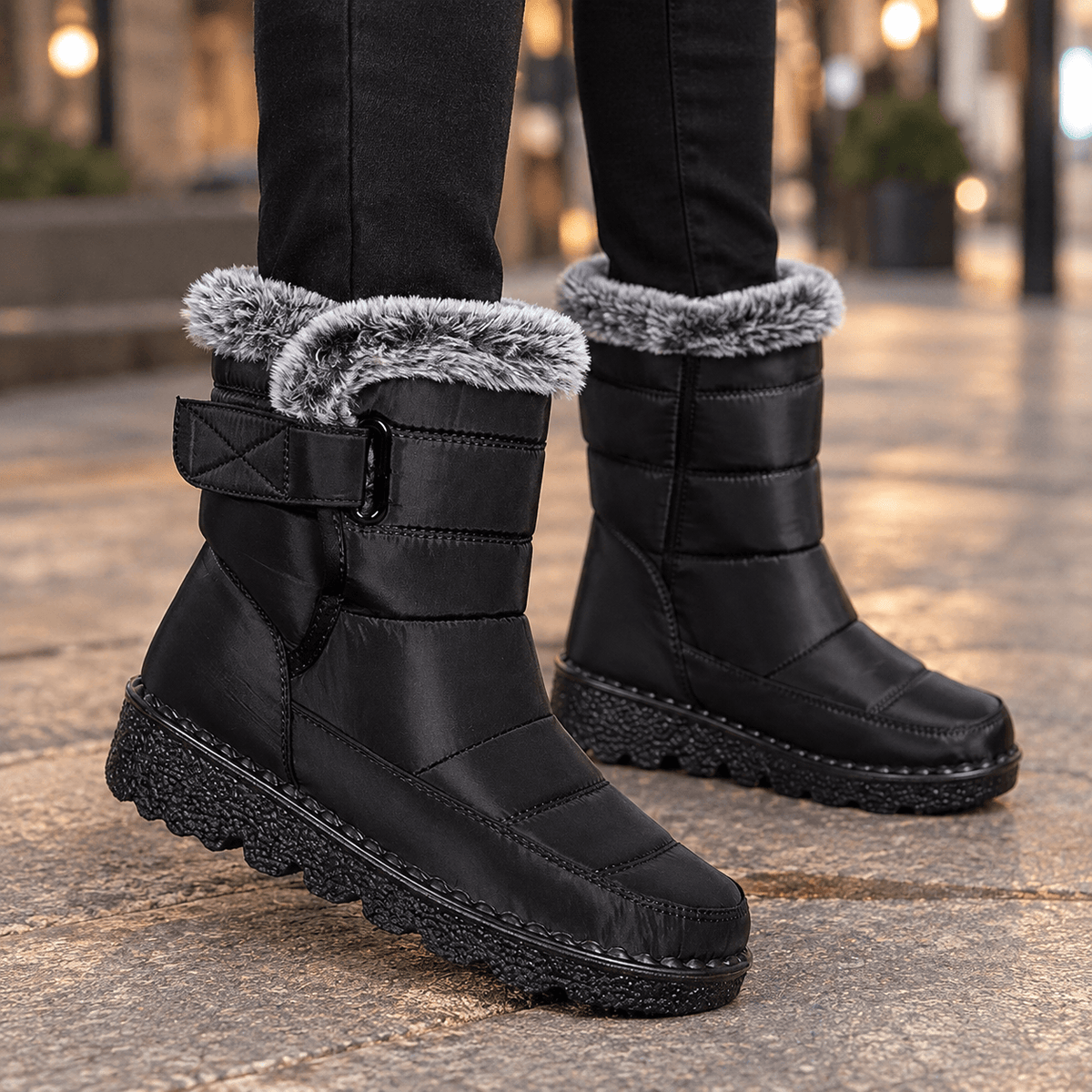 Mantova-Lucca Microfiber Mid-Calf Women's Boots with Plush Collar and Adjustable Strap