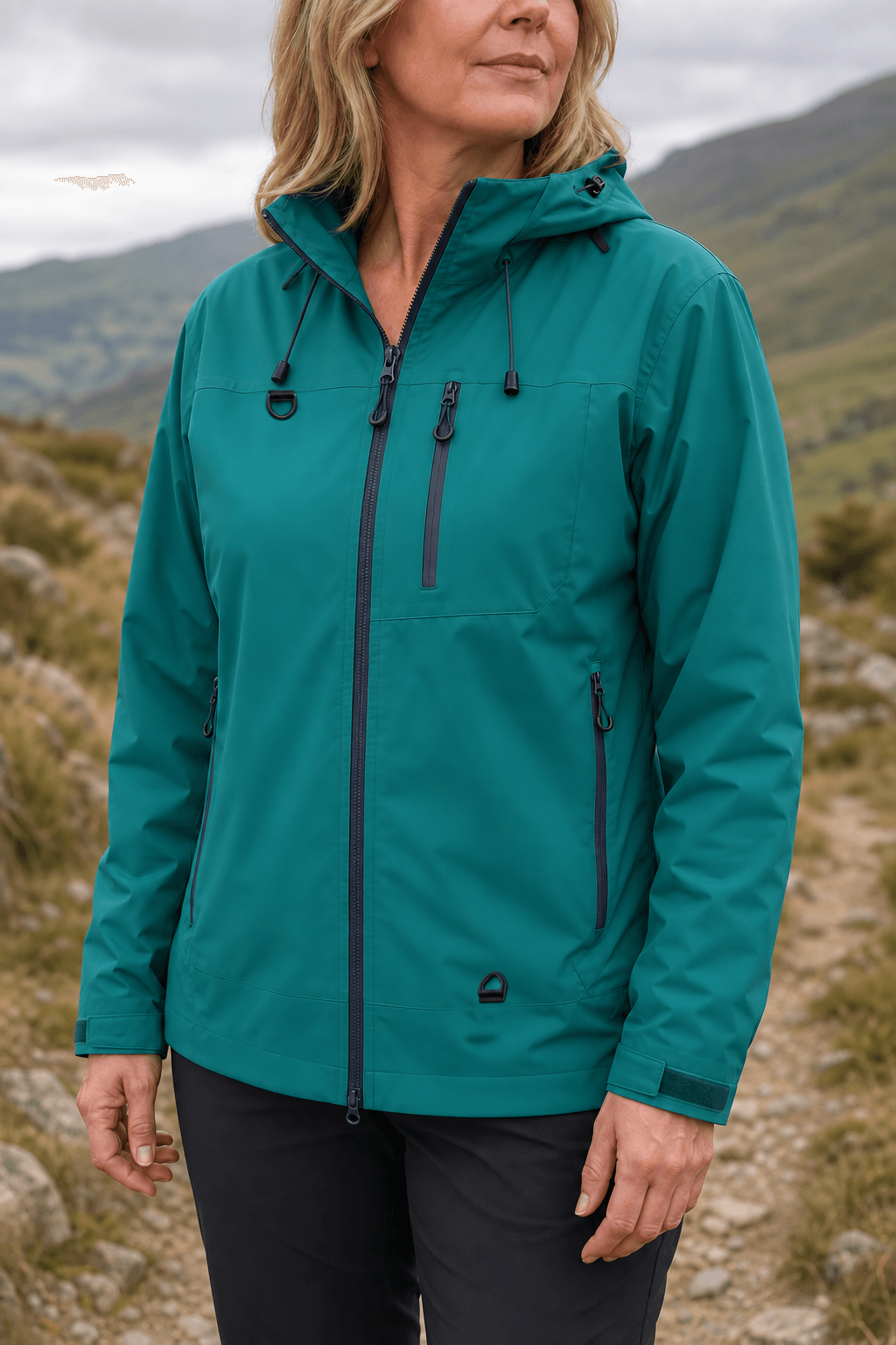 Hooded Waterproof Windproof Rain Coat with Adjustable Cuffs