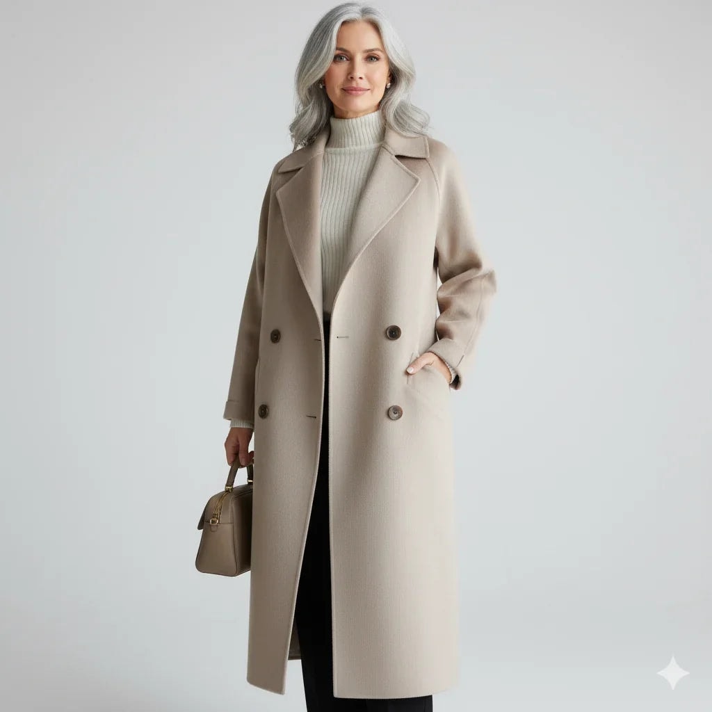 Eluned Women's Double-Breasted Notch-Lapel Longline Winter Coat