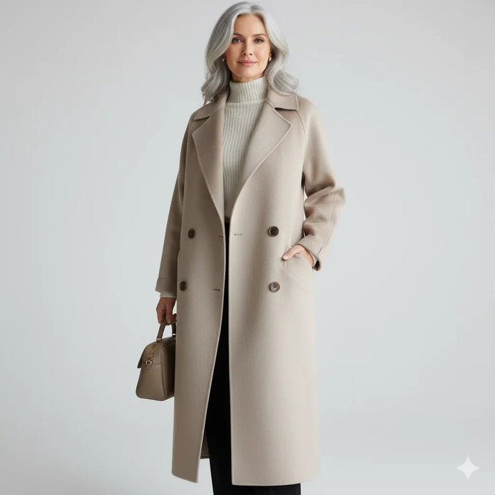 Eluned Women's Double-Breasted Notch-Lapel Longline Winter Coat
