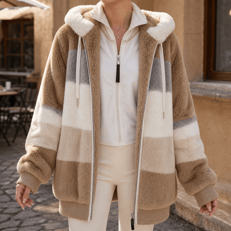 Women's Oversized Faux Fur Color-Block Hooded Coat