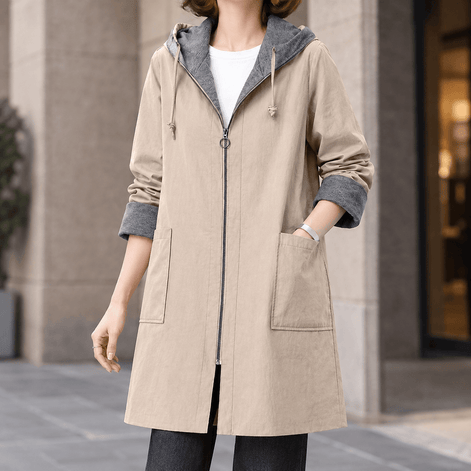 Bella-Elise Women's Mid-Length Hooded Winter Coat with Drawstring Hood and Patch Pockets
