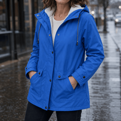 Waterproof Plush-Lined Hooded Jacket with Fleece Trim