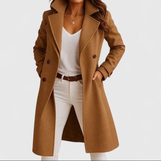 Briony Double-Breasted Notch-Lapel Women's Long Wool-Blend Winter Coat