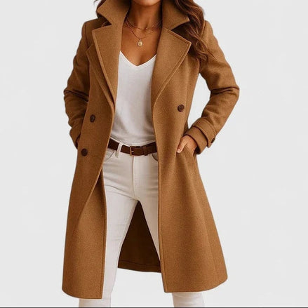 Briony Double-Breasted Notch-Lapel Women's Long Wool-Blend Winter Coat
