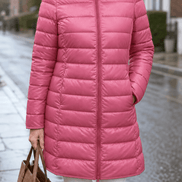 Women's Quilted Puffer Jacket with Detachable Hood and Packable Design