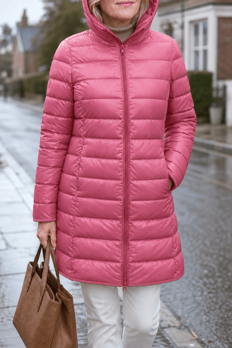 Women's Quilted Puffer Jacket with Detachable Hood and Packable Design