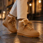 Women's Shearling-Lined Suede-Look Winter Ankle Boots with Platform Sole