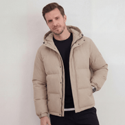 Men's Hooded Puffer Jacket with Adjustable Hood and Zip Closure