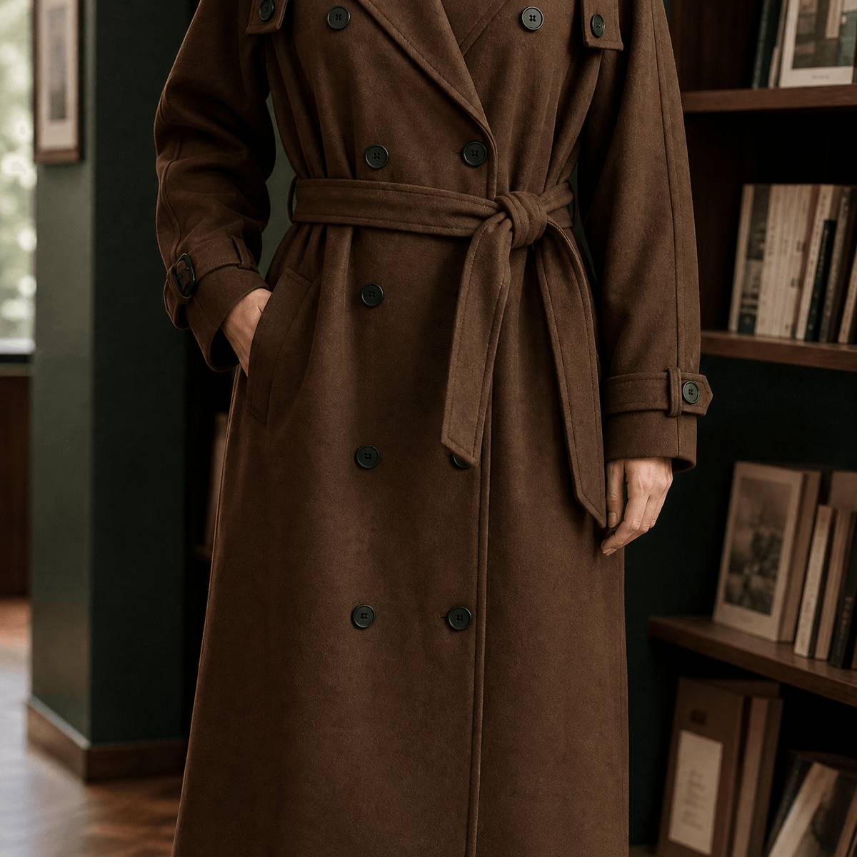 Audrina-June Women's Belted Double-Breasted Cashmere Winter Coat