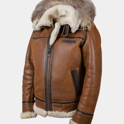 Shearling-Lined Aviator Bomber Jacket with Fur Hood for Men